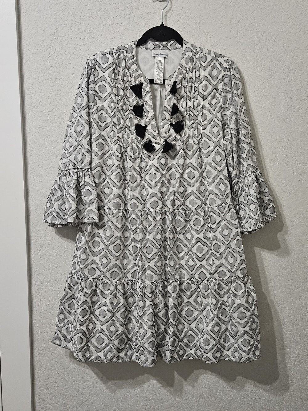 Tommy Bahama Gray & Black Tassel Midi Dress